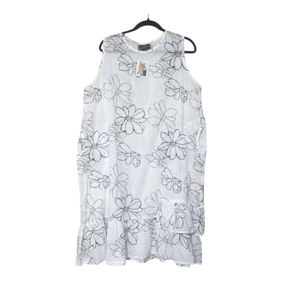 Zumi Womens Sleeveless Tiered Dress L/XL White & Black Floral Semi-Sheer CoverUp - Picture 1 of 7